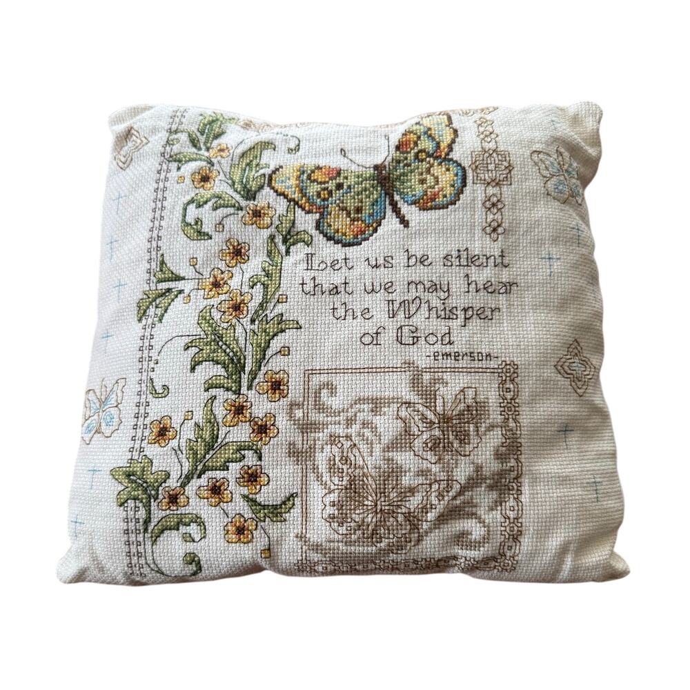 The Whisper of God Counted Cross Stitch Embroidery 10" Pillow Butterfly Floral